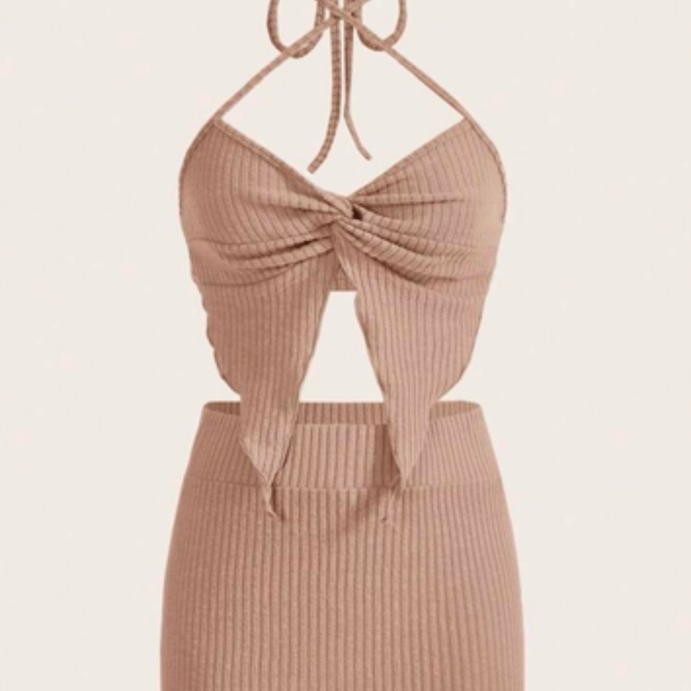Elegant Tan Halter Dress